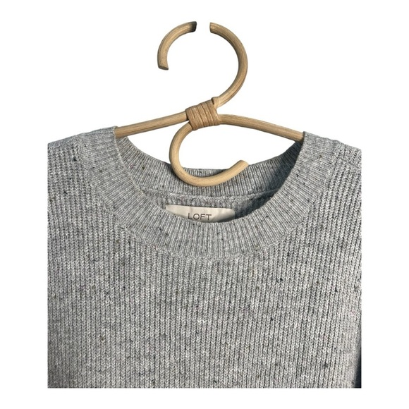 LOFT Speckled Lt Grey Crewneck Knee Length Sweater Dress with Tie Cuffs - Picture 10 of 14